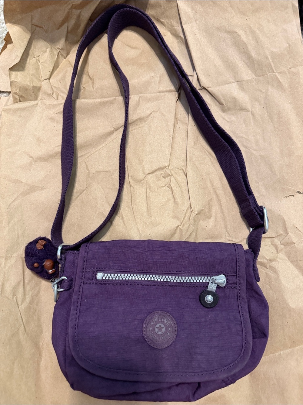 Kipling Deep Purple Small Crossbody Bag with Monkey Charm